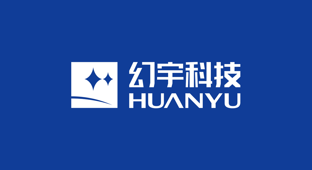 幻宇科技HUANYU VR一体机品牌Logo设计-深蓝底双星芒H字母弧线主视觉
