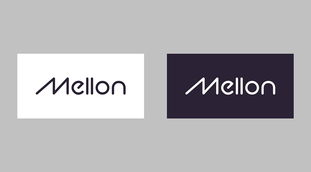 Mellon品牌Logo黑白双色字标，专属手写无衬线英文