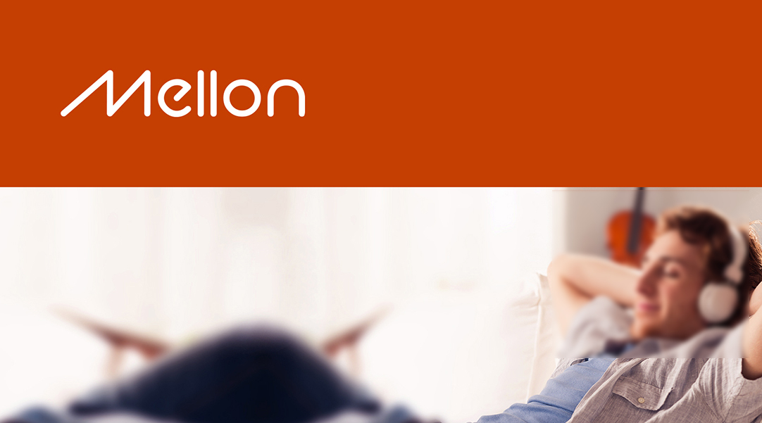 Mellon品牌主视觉海报，橙色条幅白色字标