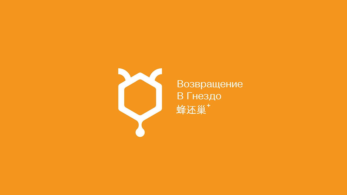 蜂还巢高端蜂蜜品牌Logo设计-蜂巢蜜蜂蜂蜜三元素图腾橙白主视觉
