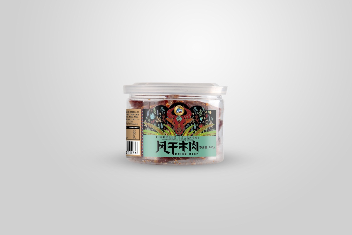 土姥姥风干牛肉包装-标签细节民俗插画