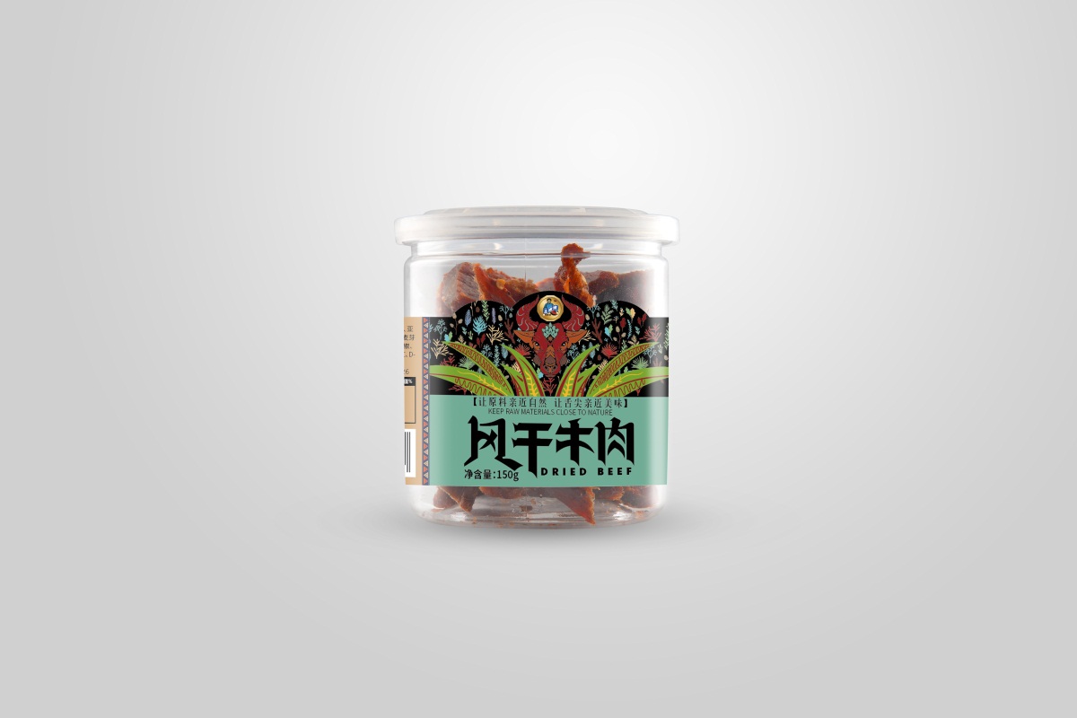 土姥姥风干牛肉包装-多规格圆筒组合展示