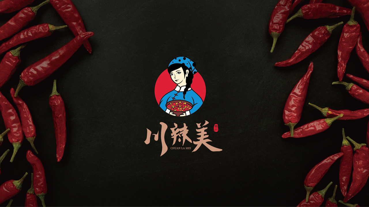 辣妹子川辣美辣椒酱品牌全案-徽章式辣妹子红蓝黑Logo主视觉