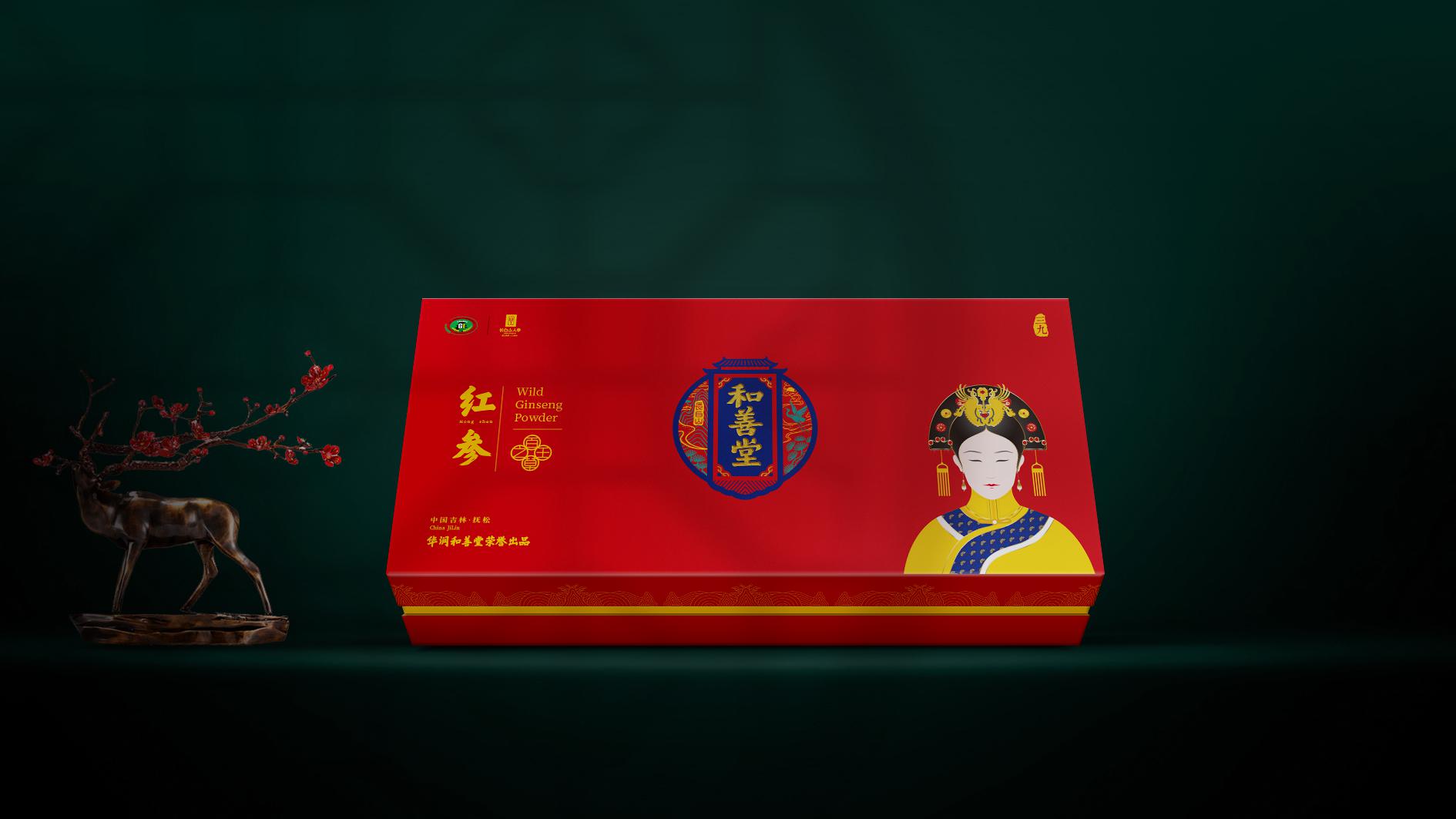 红参粉包装设计,高端包装设计,东方美学包装,原创IP设计,可持续包装,人参产品包装,滋补品品牌设计,贵妃IP设计