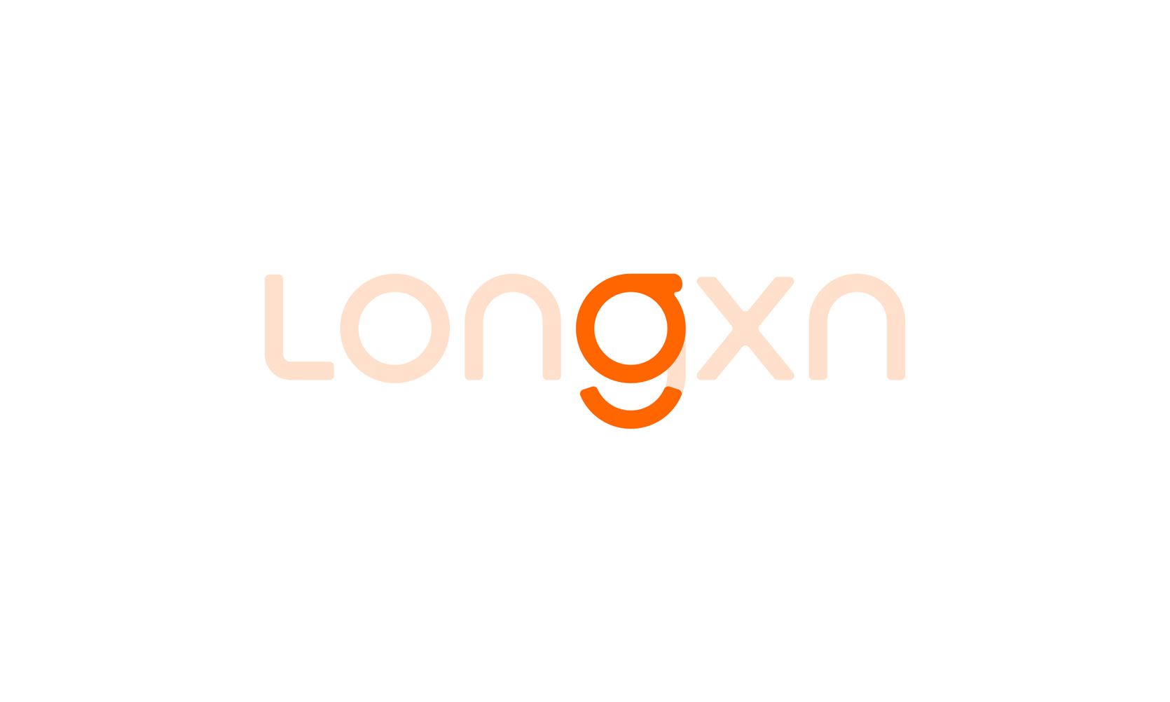 龙辛LONGXN小家电品牌VI设计-橙色缺口O与X互动logo主视觉
