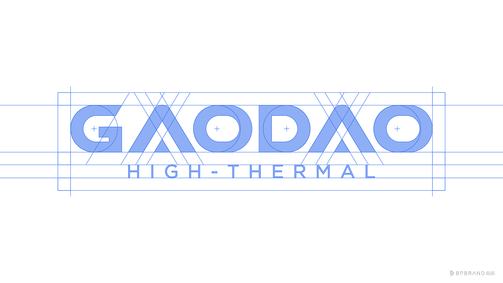 高导科技GODAO品牌VI设计-几何化字母嵌入式加号浅蓝线描Logo主视觉
