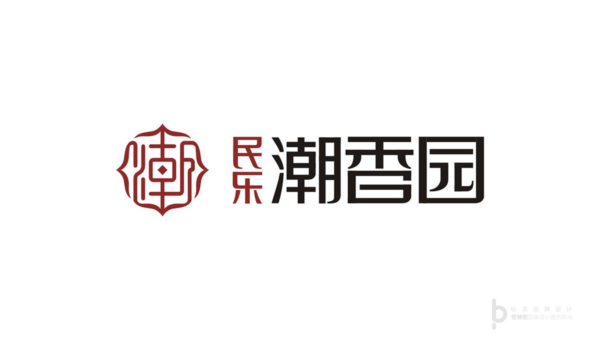 民乐潮香园餐饮品牌VI设计-民字嵌入八角图形红黑配色Logo主视觉