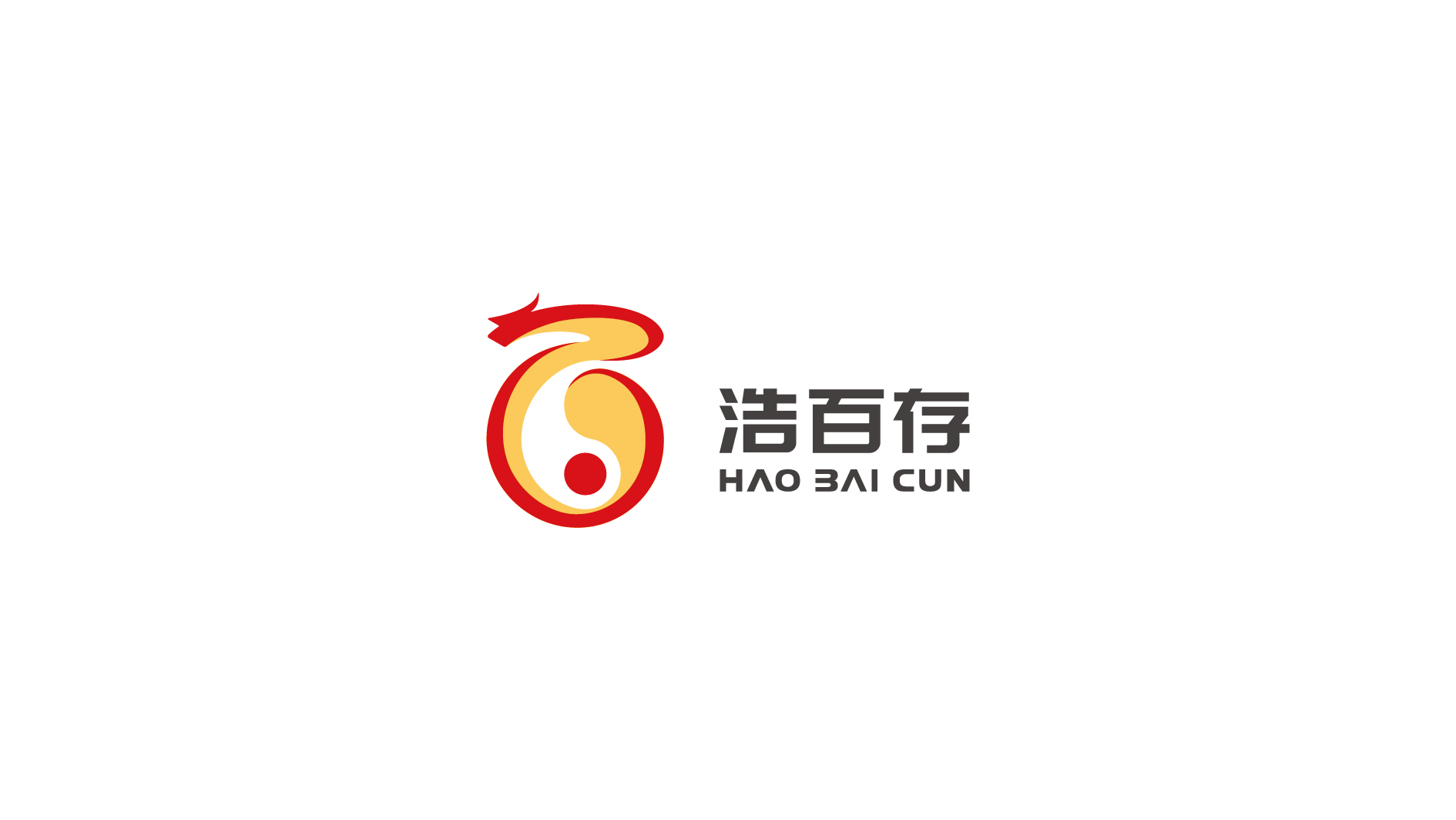 浩百存HAO BAI CUN品牌Logo设计-太极龙形S曲线红黄白三色主视觉