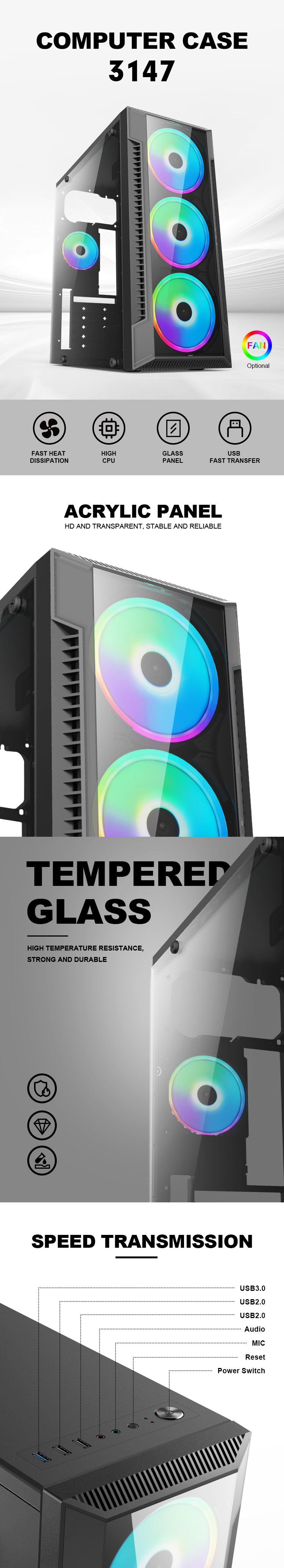 舜鑫杰COMPUTER CASE 3147阿里详情页-黑底RGB机箱四功能图标主视觉