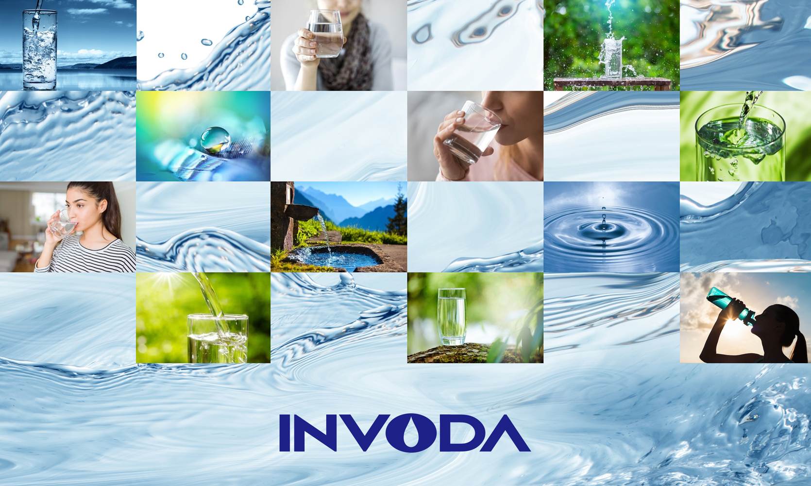 英沃达INVODA水处理品牌Logo设计-水滴字母A深蓝主视觉