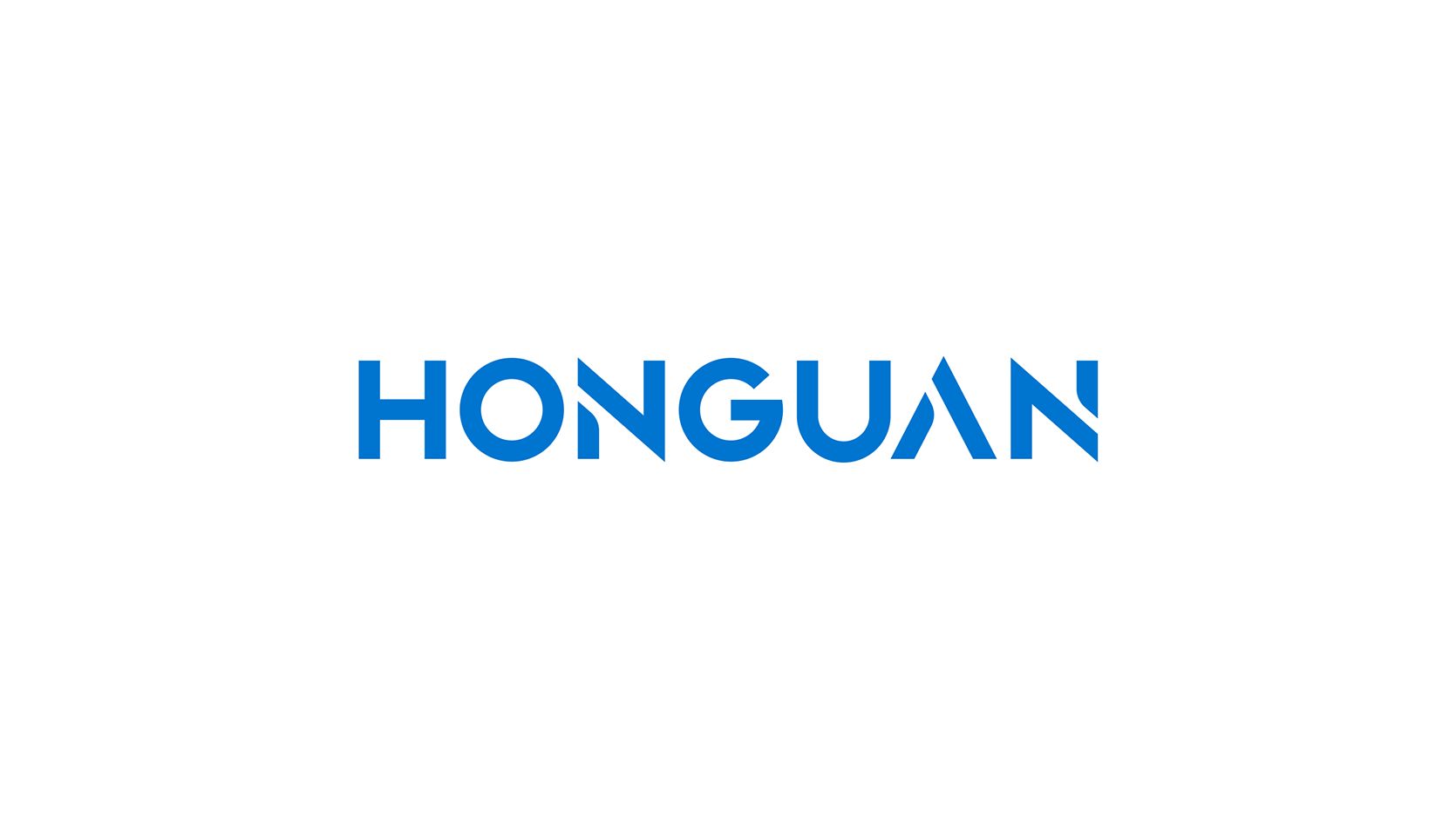 鸿冠电机HONGUAN品牌VI设计-纯文字蓝色斜切Logo主视觉